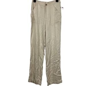 Wildfox Wild Fox Womens Ivory Beige Elastic Waist Wide Leg Trouser Pants sz M